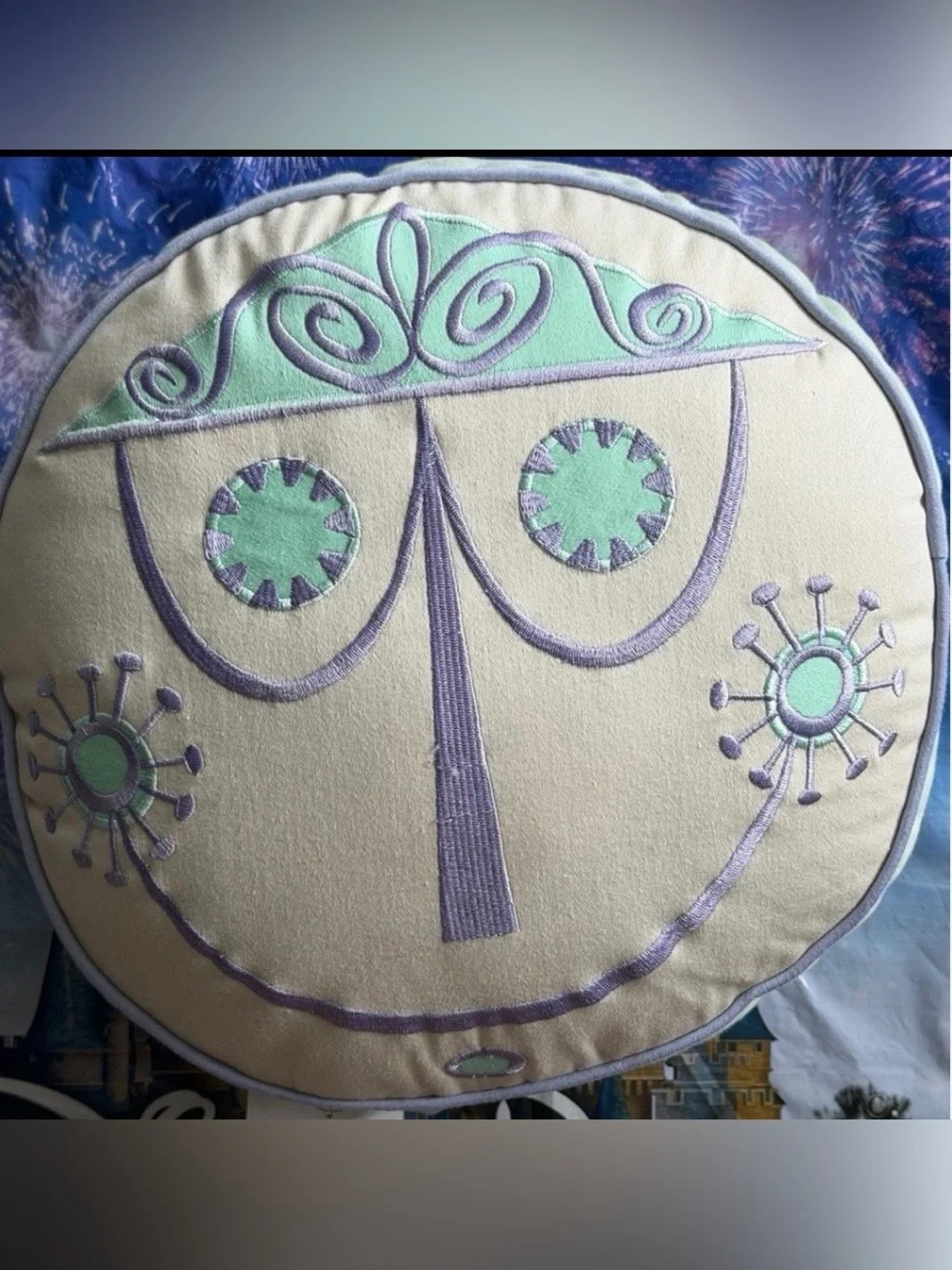 Disney Small World decorative Round Embroidered Accent Pillow.